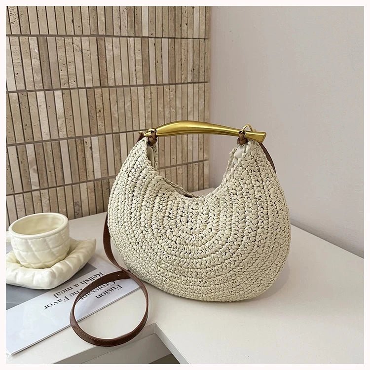SOERA Sophia Sequined Straw Shoulder Bag - Bag - Beige