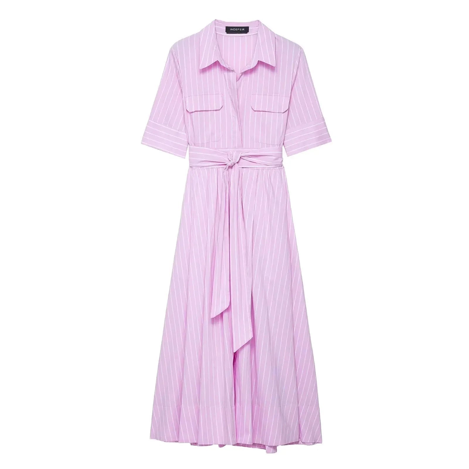 SOERA Beatrice Belted Shirt Midi Dress - Dress - Pink Stripes XS