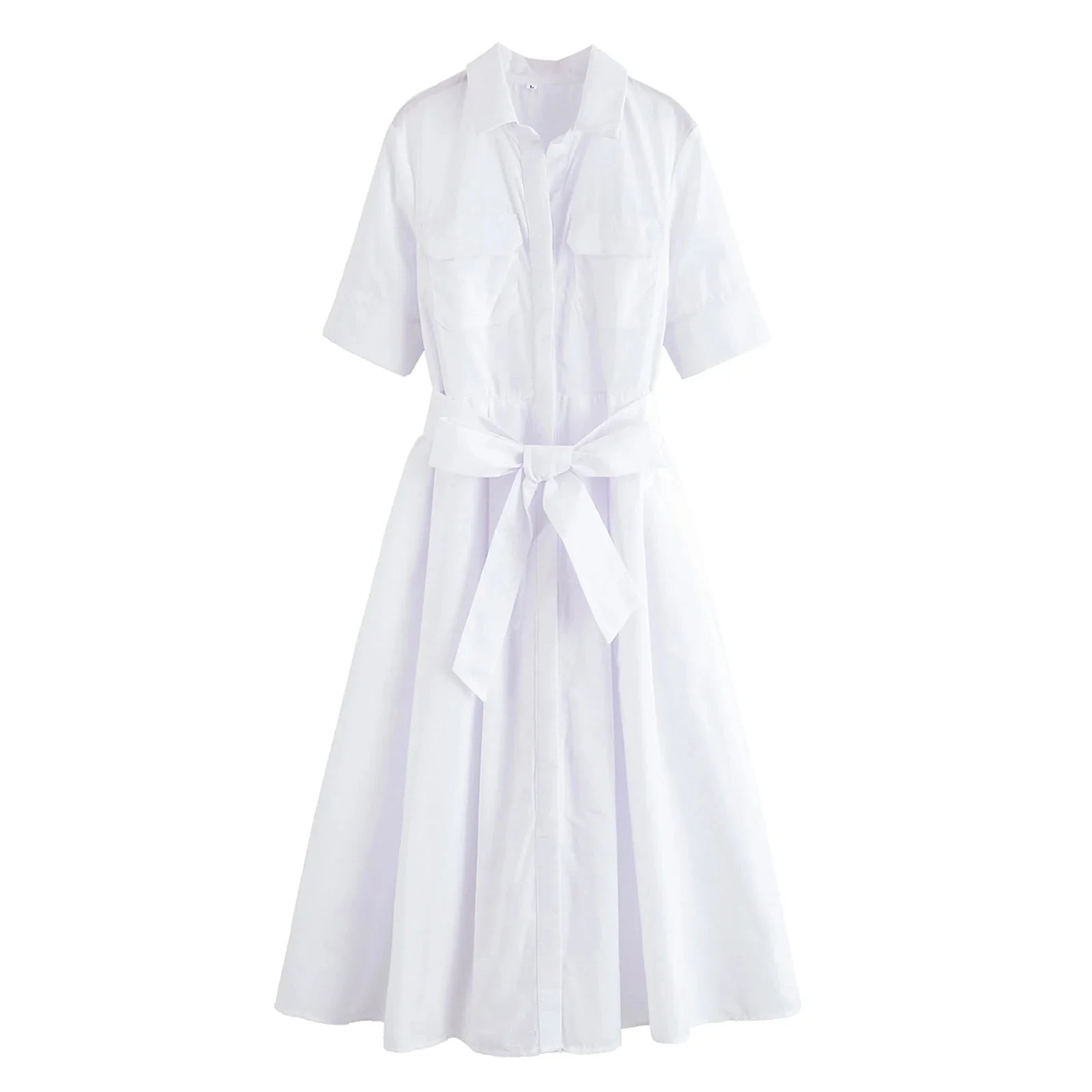 SOERA Beatrice Belted Shirt Midi Dress - Dress - White S