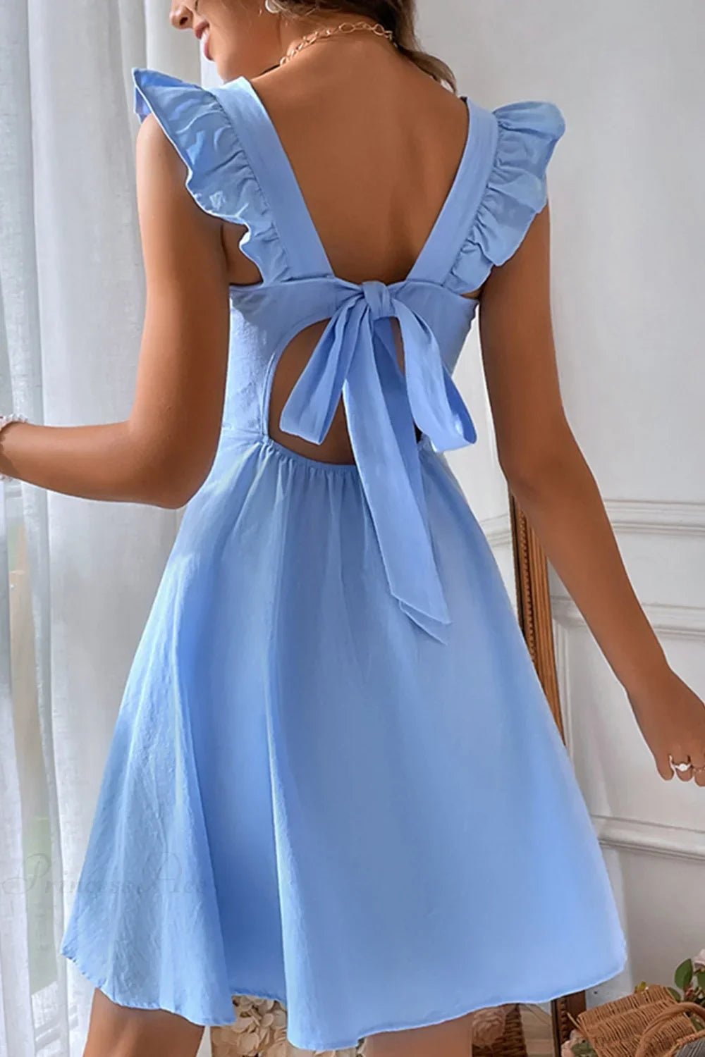 SOERA Bianca Sleeveless Mini Dress with Ruffle Tie - back - Dress - Light Blue S