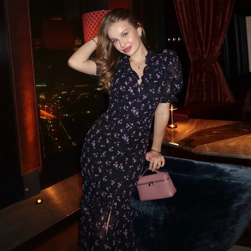 SOERA Klea Floral Puff Sleeve Maxi Dress - Dress - Purple Flower S