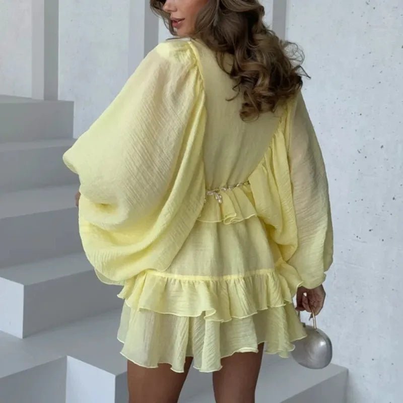SOERA Marianna Pleated Ruffle Mini Dress - Dress - Yellow XS