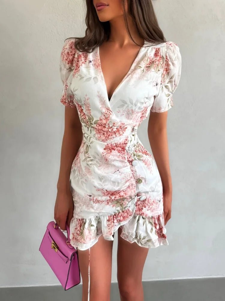 SOERA Beatrice Floral V-Neck Mini Dress - Dresses - Pink S