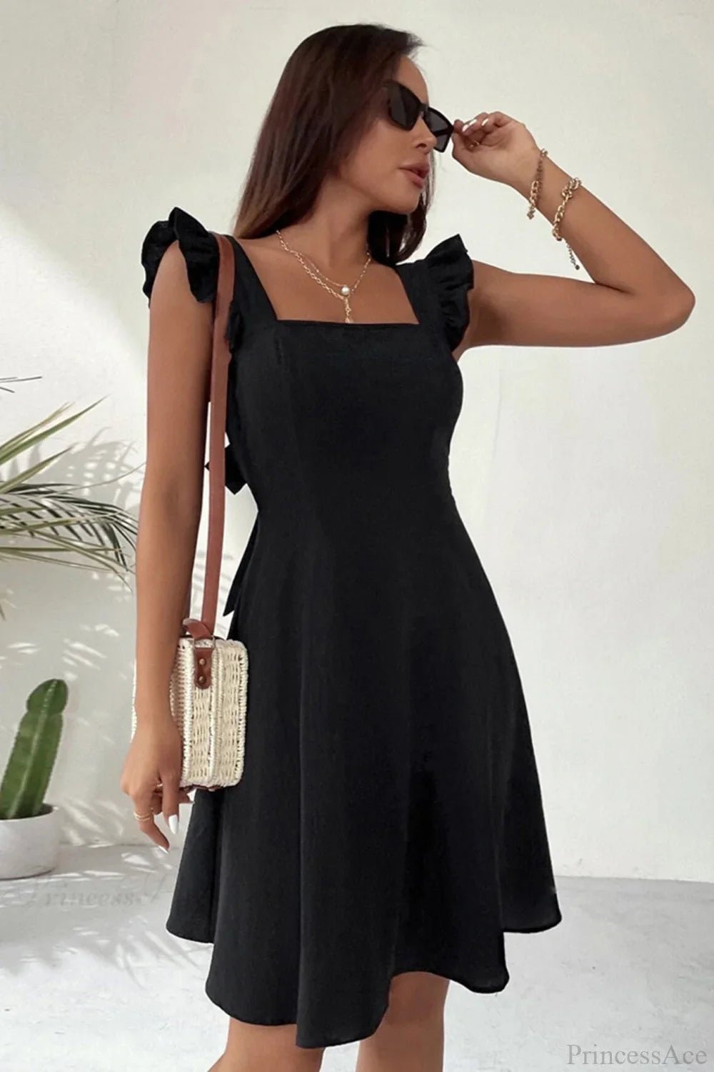 SOERA Bianca Sleeveless Mini Dress with Ruffle Tie-back - Dresses - Light Blue XS