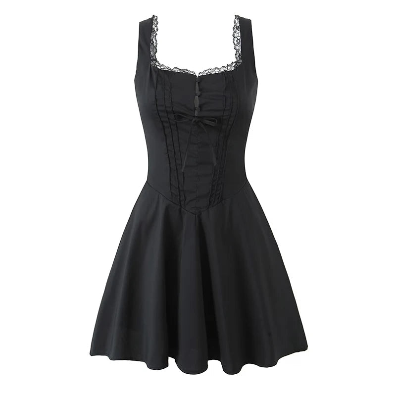 SOERA Jolie Flowy Lace Up Mini Dress - Dresses - 1005007240063088-;If1771345061673000650 Black XS