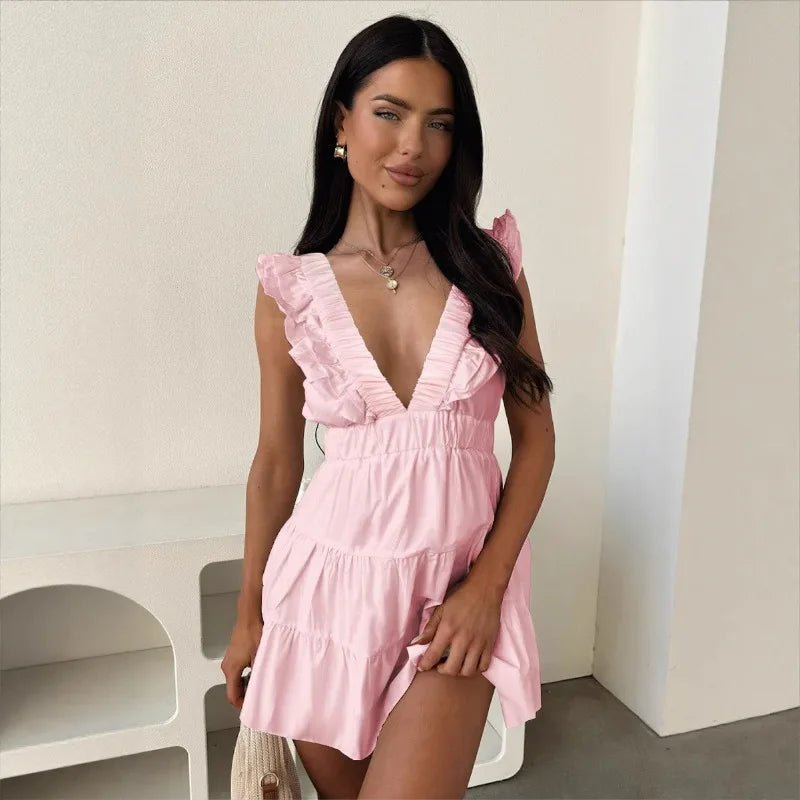 SOERA Zelia V-Neck Ruffle Sleeveless Dress - Dresses - Pink XS