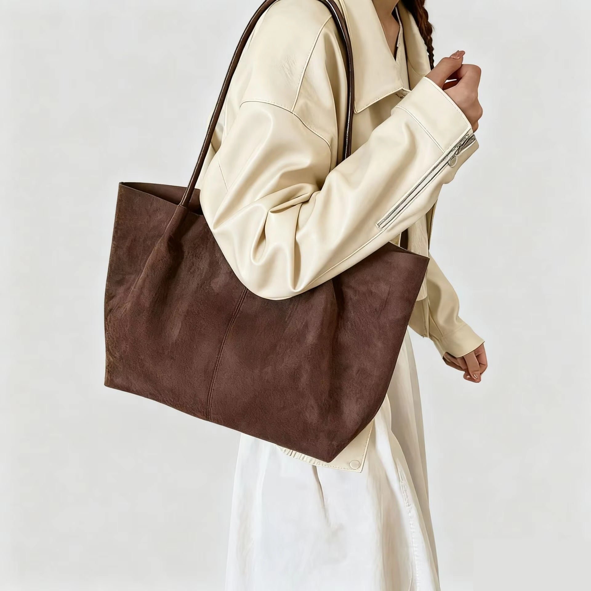 SOERA Cheska Suede Tote Bag with Pouch - Handbags - 3256809732999008-;hq1763048696871134907 Coffee