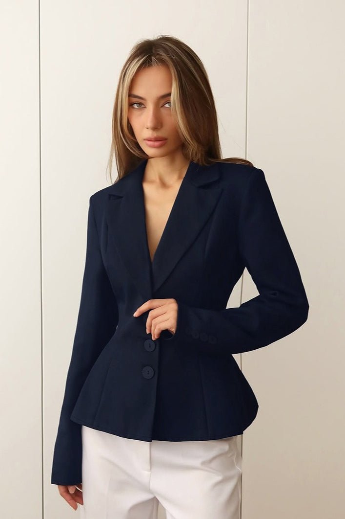 SOERA Vivienne Fitted V - Neck Padded Shoulder Blazer - Jacket - Navy S