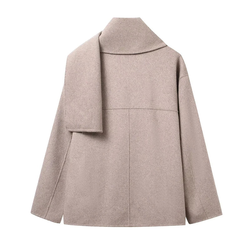 SOERA Cecille Faux Wool Coat with Scarf - Jackets - 3256810062410555-;ZT1763625123197827516 Beige S