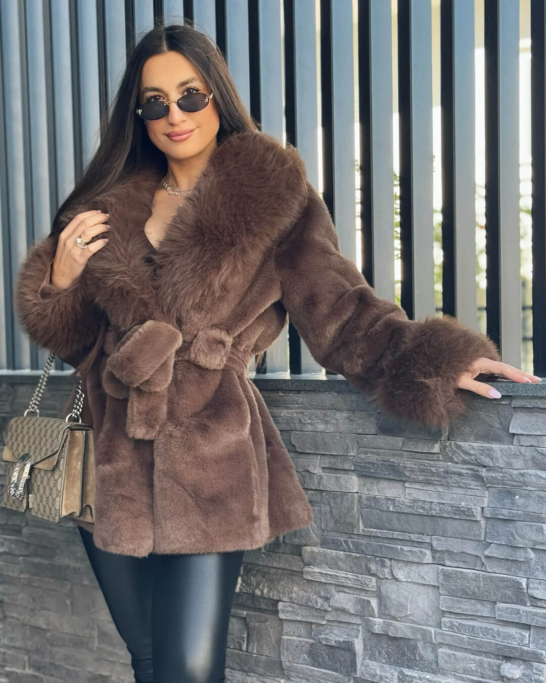 SOERA Jessa Faux Fur Trim Coat - Jackets - Brown L