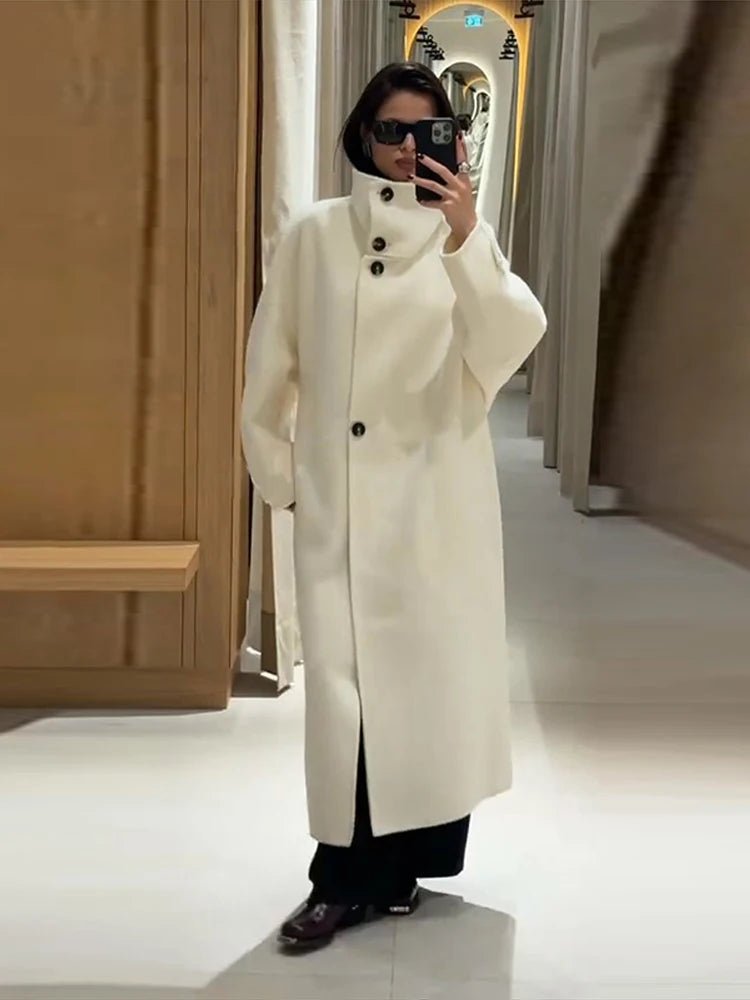 SOERA Juliana Stand Collar Long Coat - Jackets - cd1762345864135275558 Offwhite S