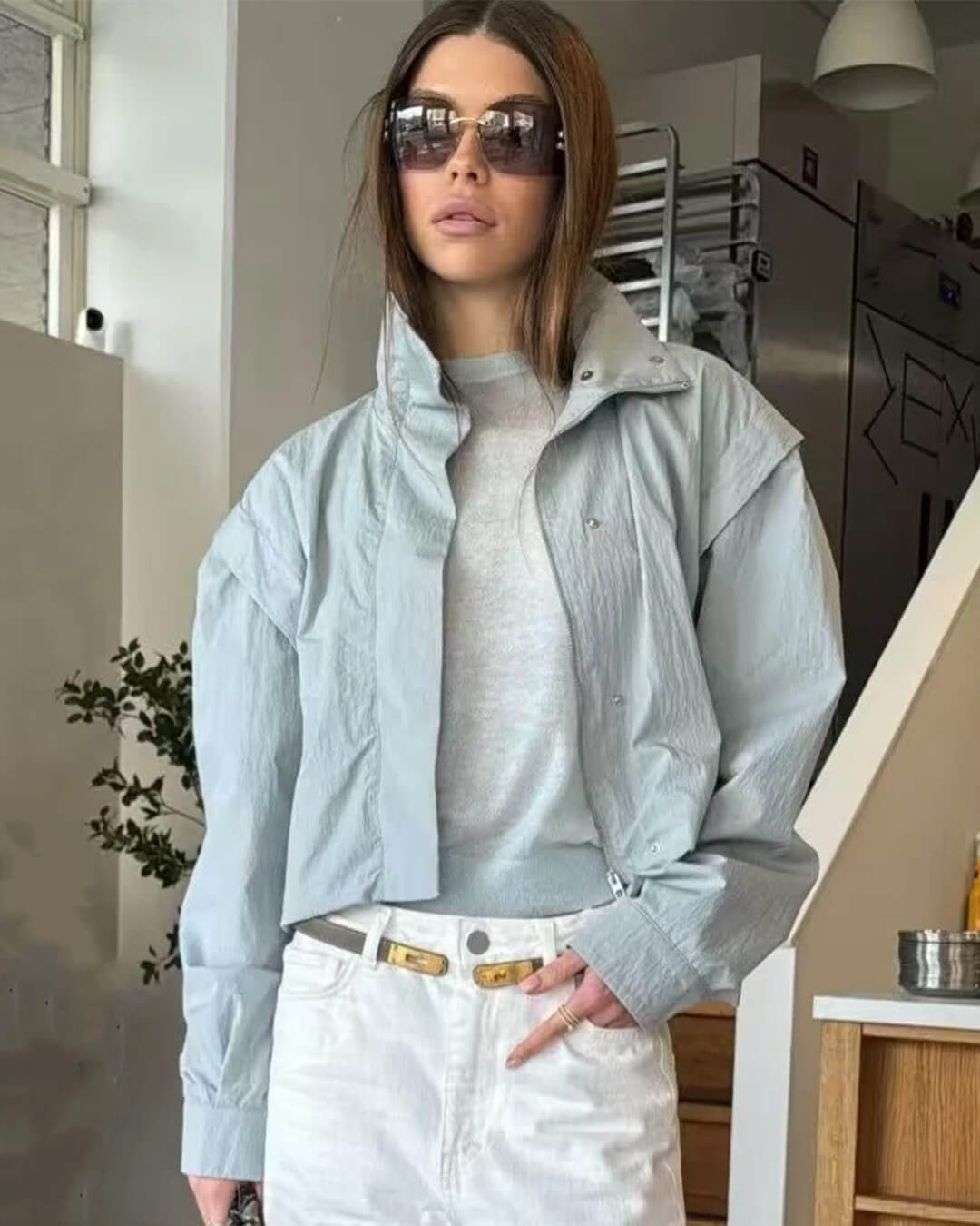SOERA Melisande High Collar Cropped Jacket - Jackets - Light Blue XS