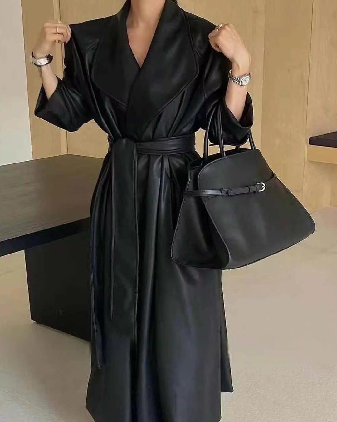 SOERA Shiela Faux Leather Maxi Trench Coat - Jackets - 3256809614700838-;AC1764703454011307107 Black M