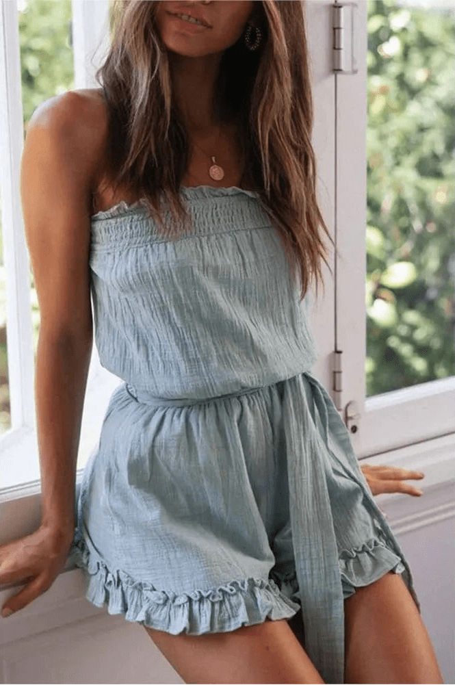 SOERA Beatrice Belted Tube Top Jumpsuit - Jumpsuit - Light Blue S