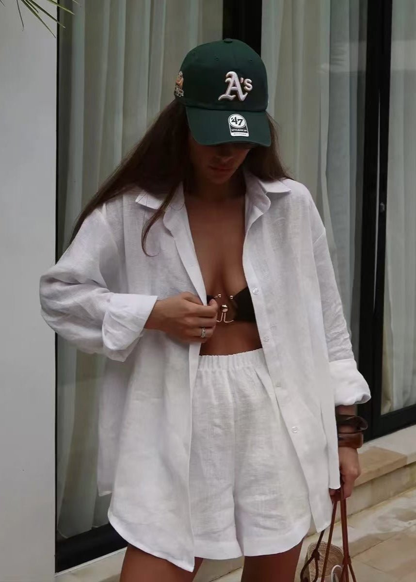 SOERA Camille White Linen Shirt and Shorts Set - Matching Sets - White Set L