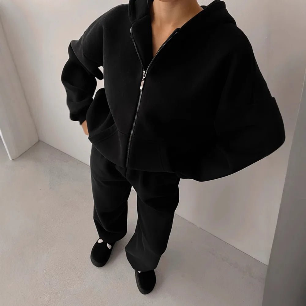 SOERA Cecilia Oversized Hoodie Track 2 Piece Set - Matching Sets - Black M