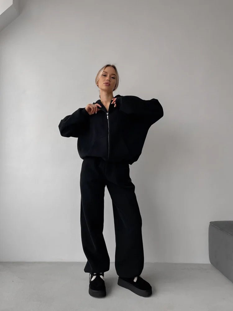 SOERA Cecilia Oversized Hoodie Track 2 Piece Set - Matching Sets - Black S