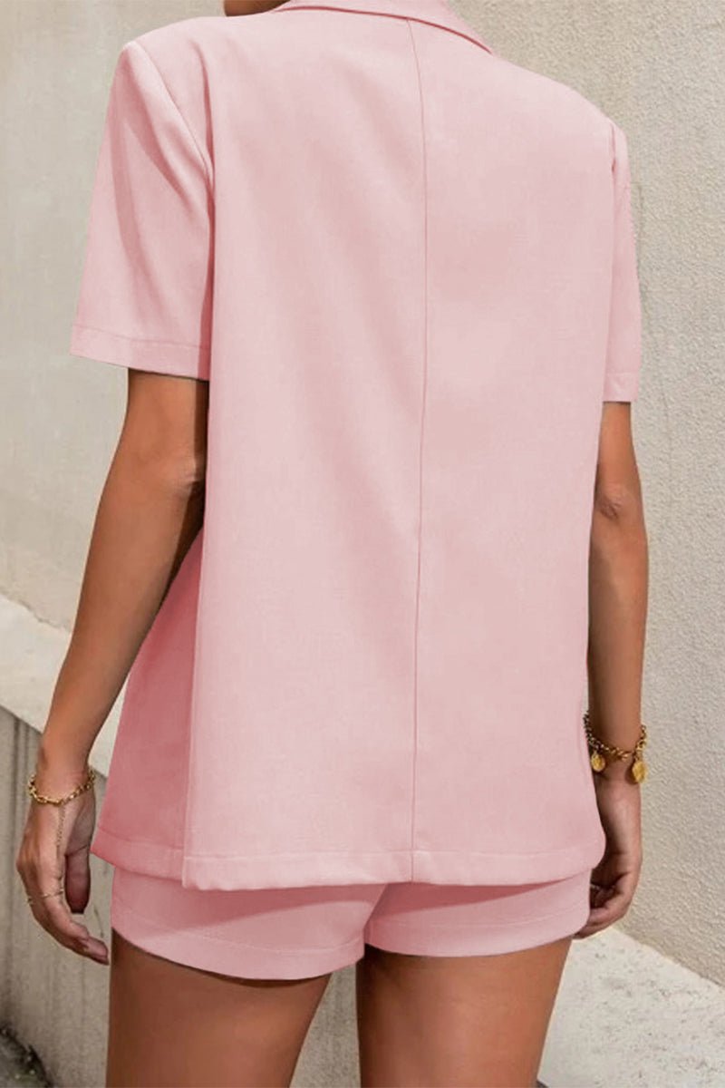 SOERA Elena Two - Piece Collared Short Sleeve Set - Matching Sets - Pink S