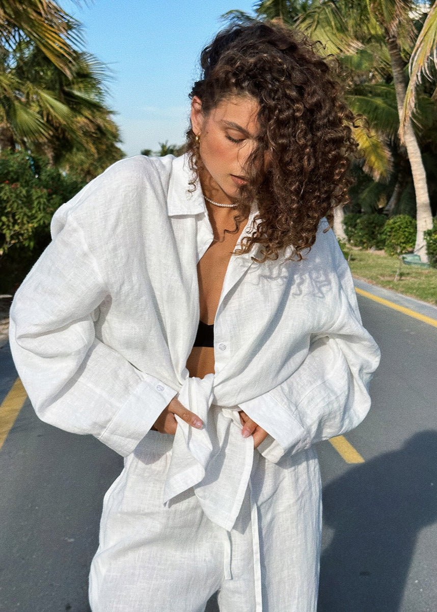 SOERA Sophia Cotton Shirt & Lounge Pants Set - Matching Sets - White S