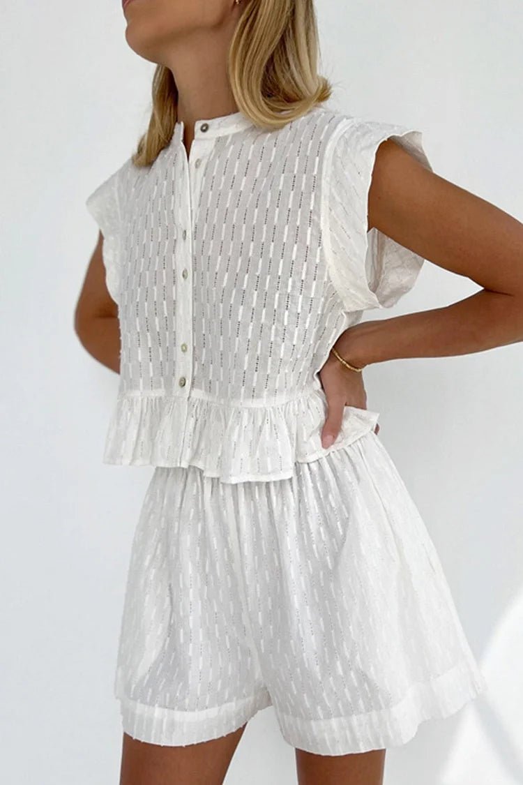 SOERA Tanya Ruffled Short Sleeve Shorts Set - Set - 1005009280857901-;aA1776063225140780499 White M