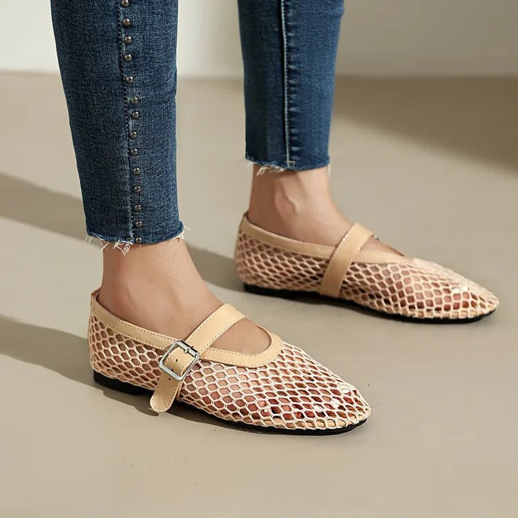 SOERA Bianca Buckled Mesh Ballet Flats - Shoes - Black 35
