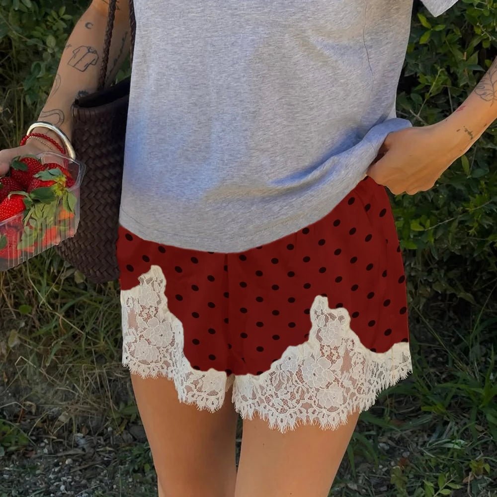 SOERA Pauleen Polka Dot Lace Trim Shorts - Shorts - 1005010162043391-;yP1774012026701161684 White Red S