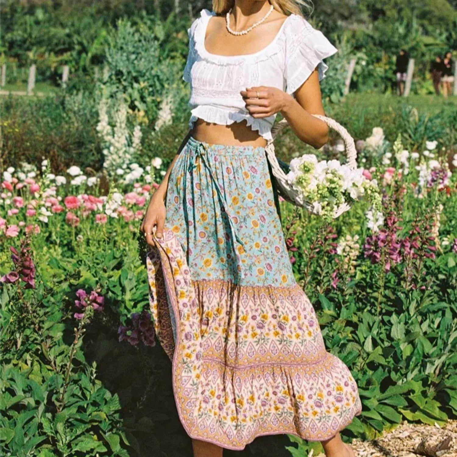 SOERA Bianca Floral Print Boho Beach Skirt - Skirt - Green S