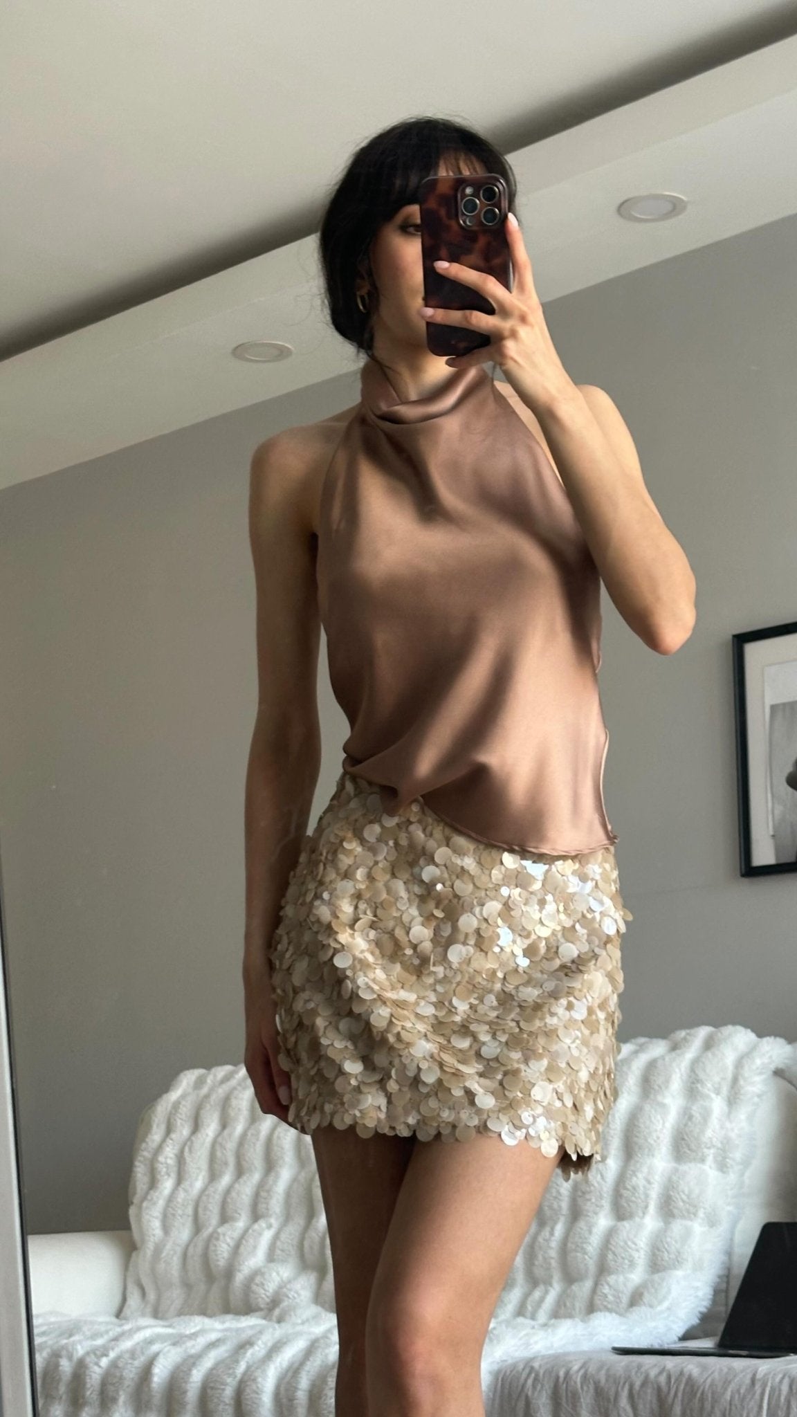 SOERA Bianca Sequin Paillette Mini Skirt - Skirt - L