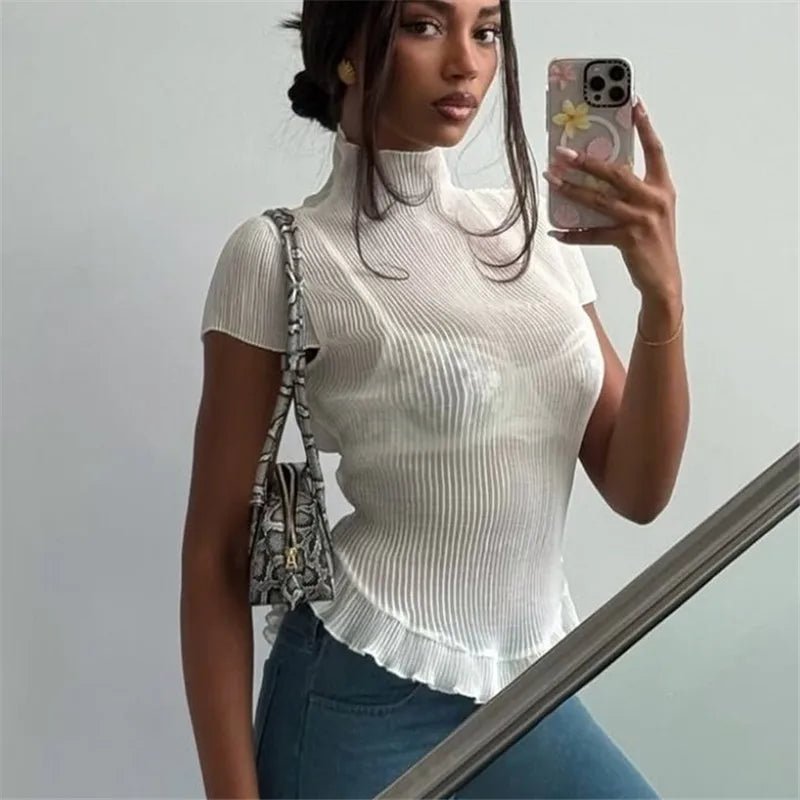 SOERA Celeste Ribbed Turtleneck Tee - Tops - XS