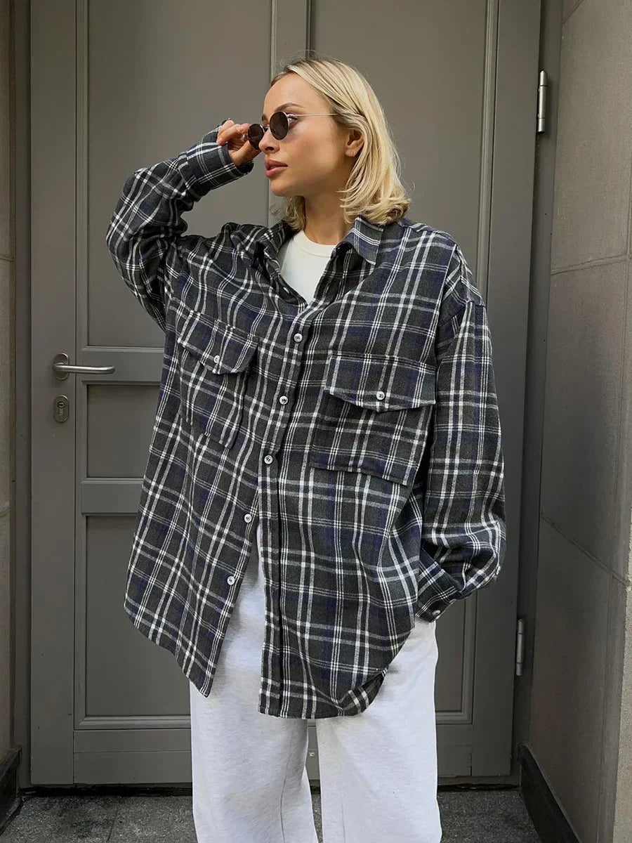 SOERA Emma Loose Checked Blouse - Tops - BA1770344797579699495 Dark blue S
