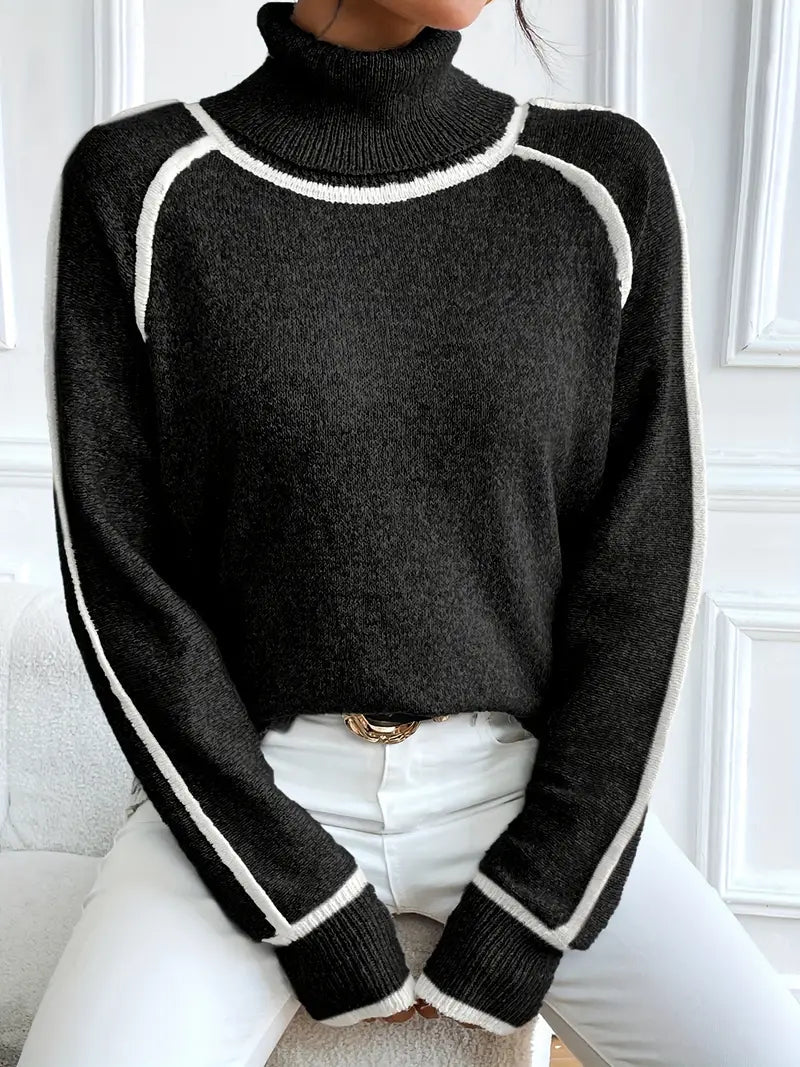 SOERA Juvy Contrasting Turtleneck Sweater - Tops - Vn1763304746551527373 Black S