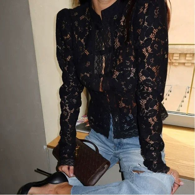 SOERA Katalina Puff Sleeve Lace Blouse - Tops - 1005010356871983-;MY1771494648611972097 Black S