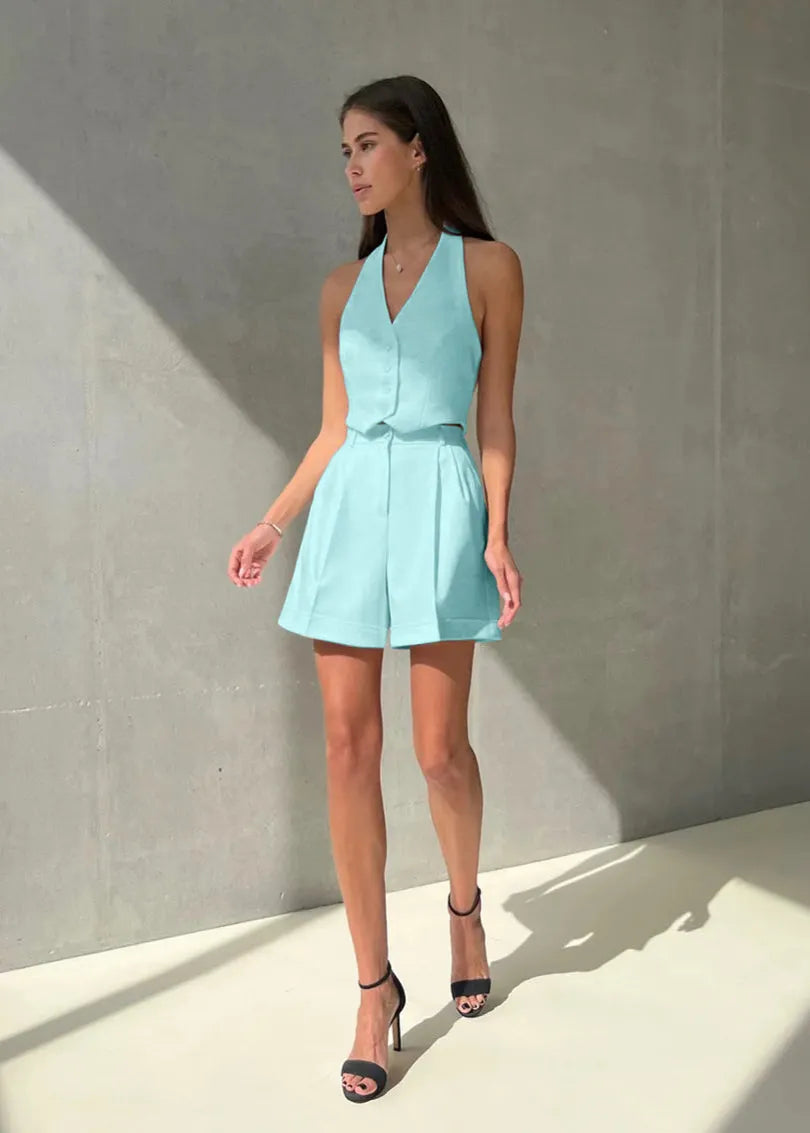 Bianca Tailored Halter Vest & Shorts Set