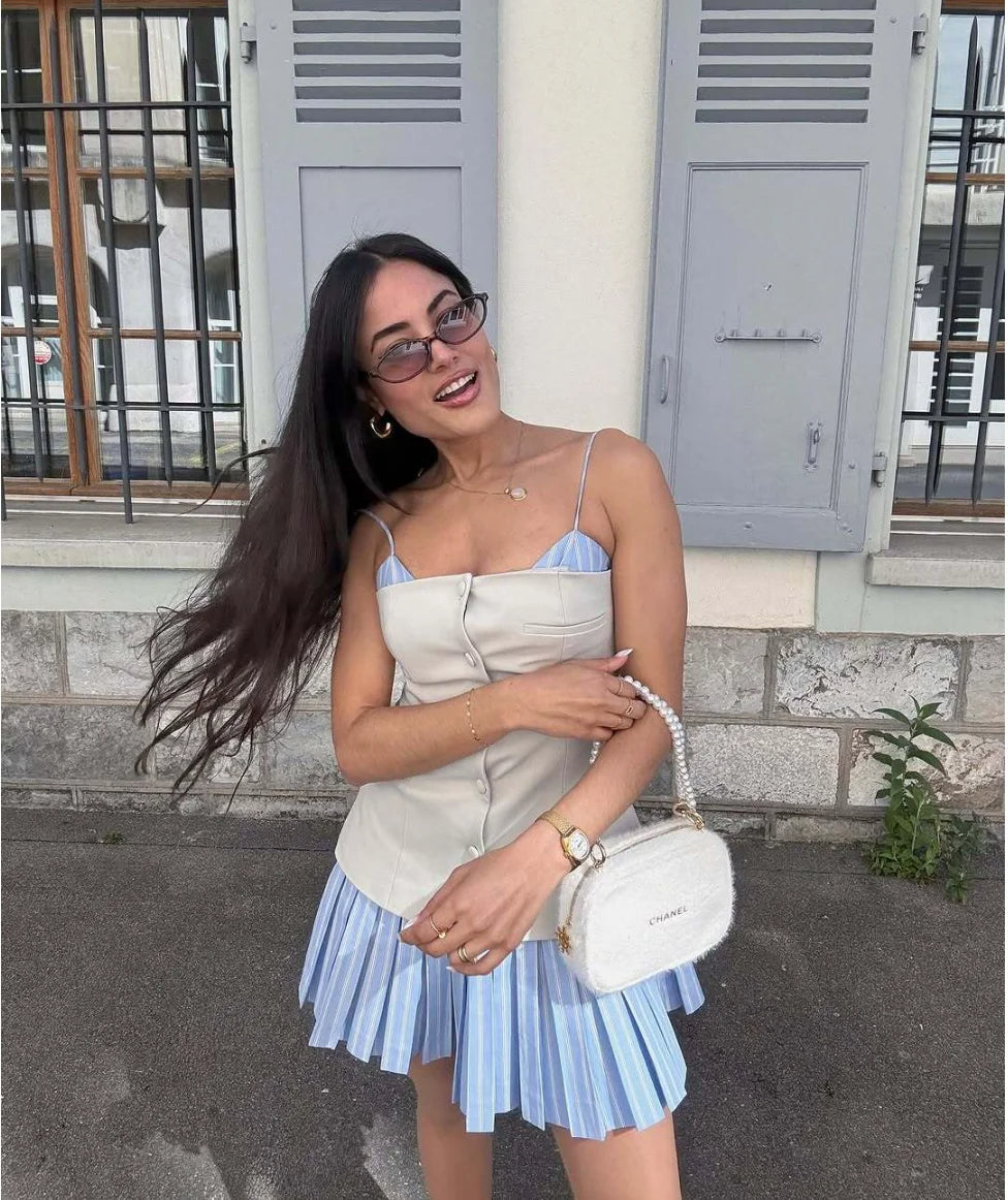 Trina prugasta plisirana korzet mini haljina