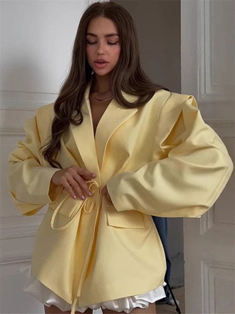 Leandra Wide Sleeves Belted Blazer