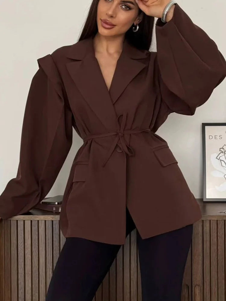 Leandra Wide Sleeves Belted Blazer
