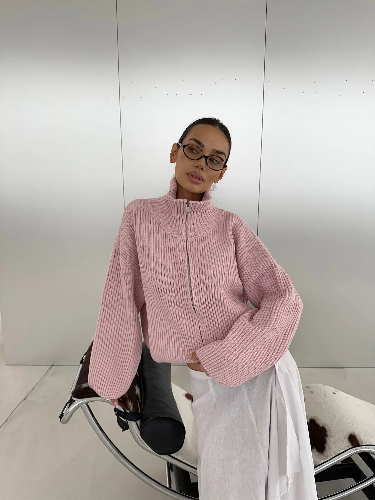 Daniela Oversized Ribbed Zip-Up Sweater