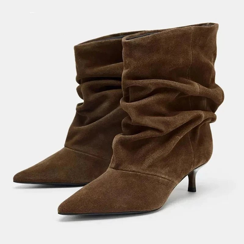 SOERA Amanda Faux Suede Ruched Ankle Boot - Shoes - SOERA-738243-BRO-35-93539 Brown 35