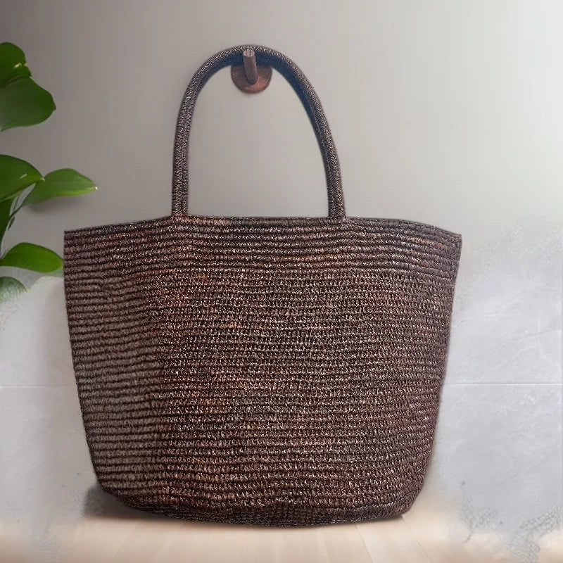 SOERA Sophia Handwoven Rattan Tote - Bag -  Coffee