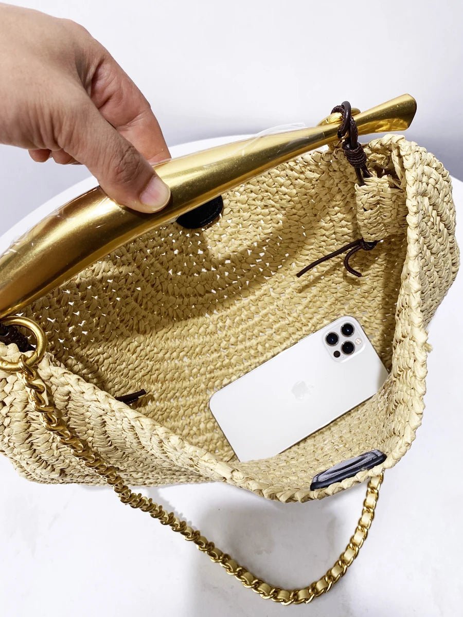 SOERA Sophia Sequined Straw Shoulder Bag - Bag -  Beige