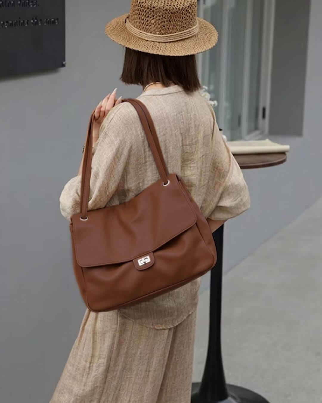 SOERA Carla Maxi Flap Vegan Leather Shoulder Bag - Bags - SOERA-528515-CAM-35-10595 Light Brown 32x9x22 cm