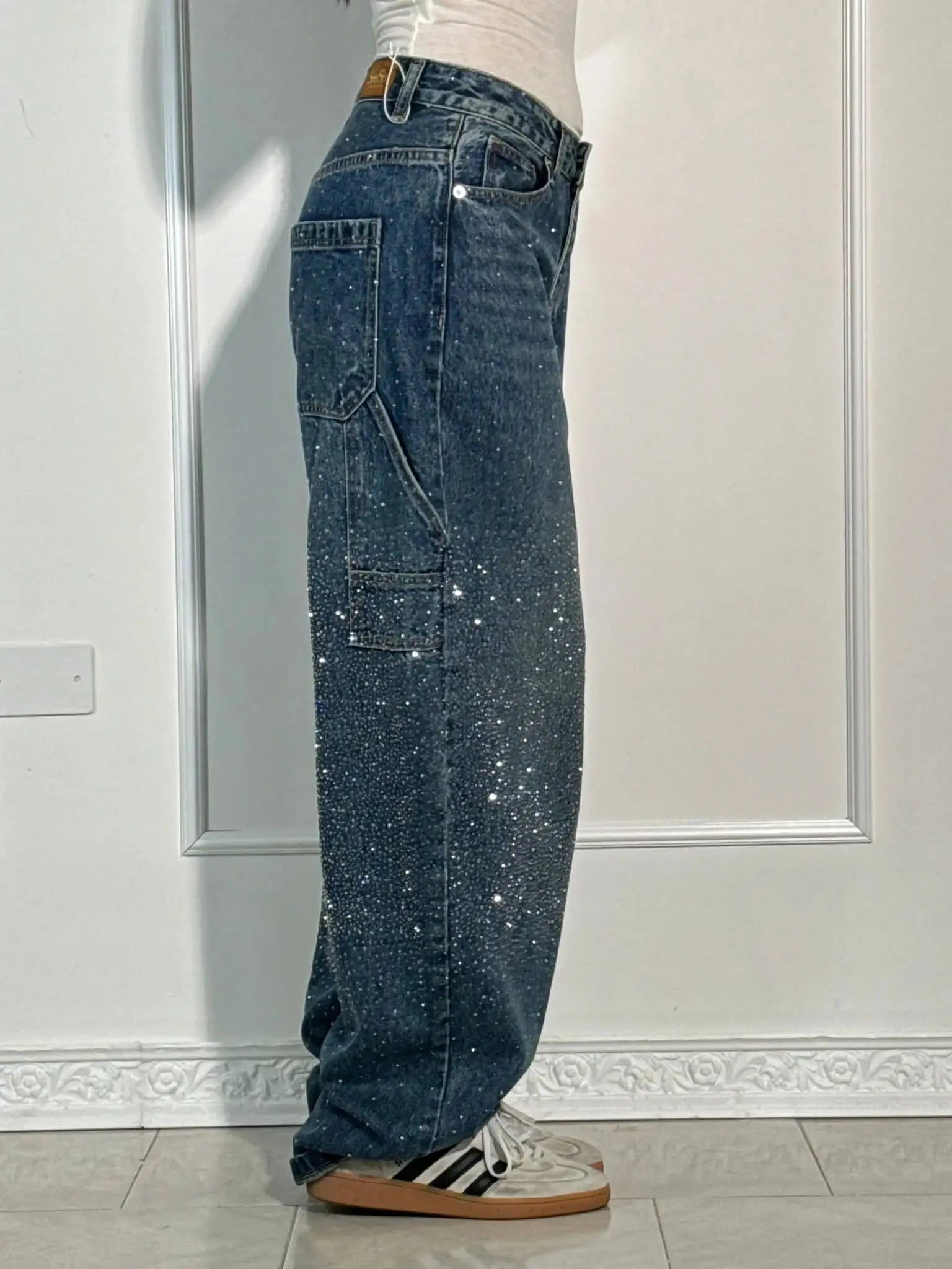 SOERA Jeremy Sparkling Baggy Cargo Denim Pants - Bottoms - 1005010005060881-;ab1768904312307389151 Blue L