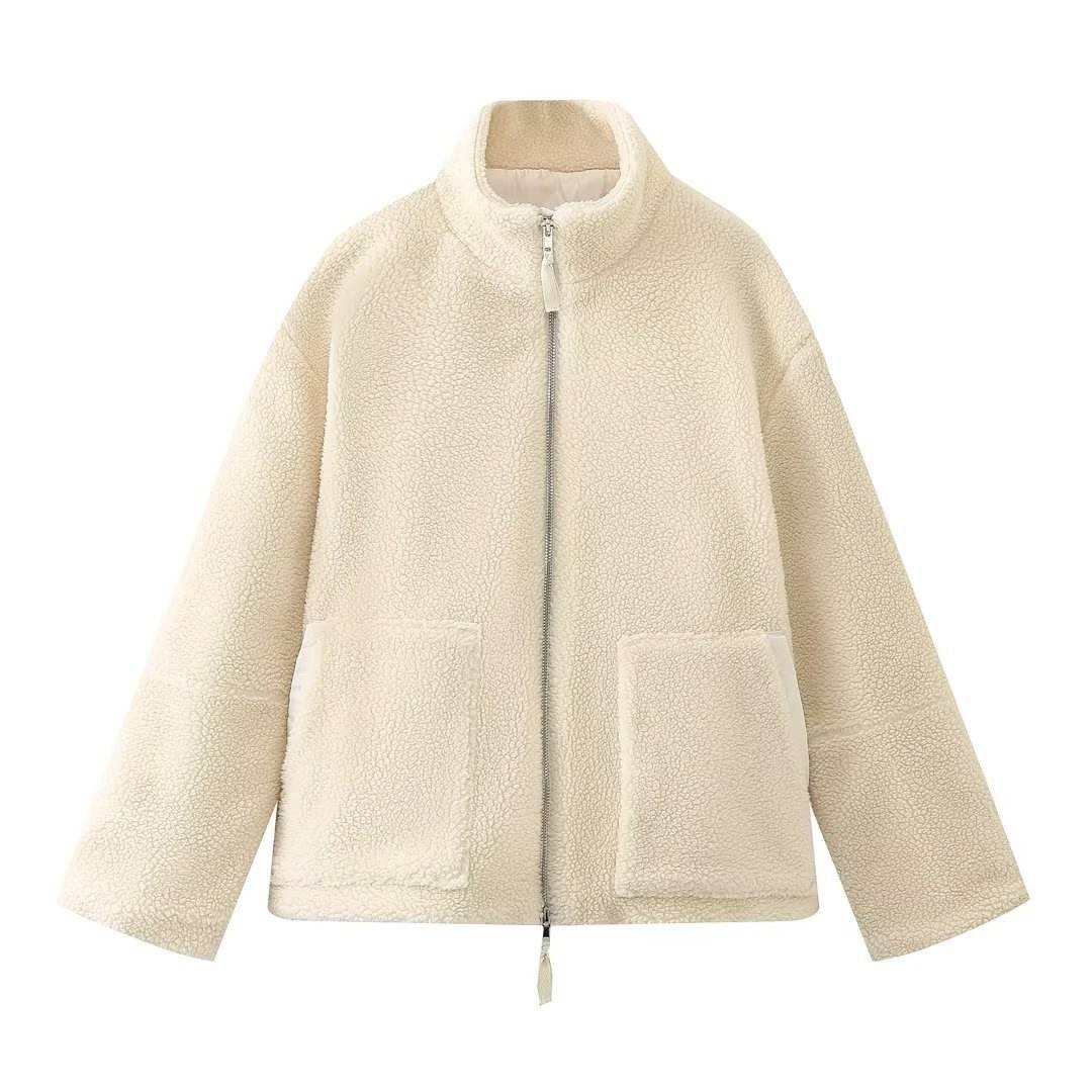 SOERA Tidy Zip Up Teddy Jacket in Beige