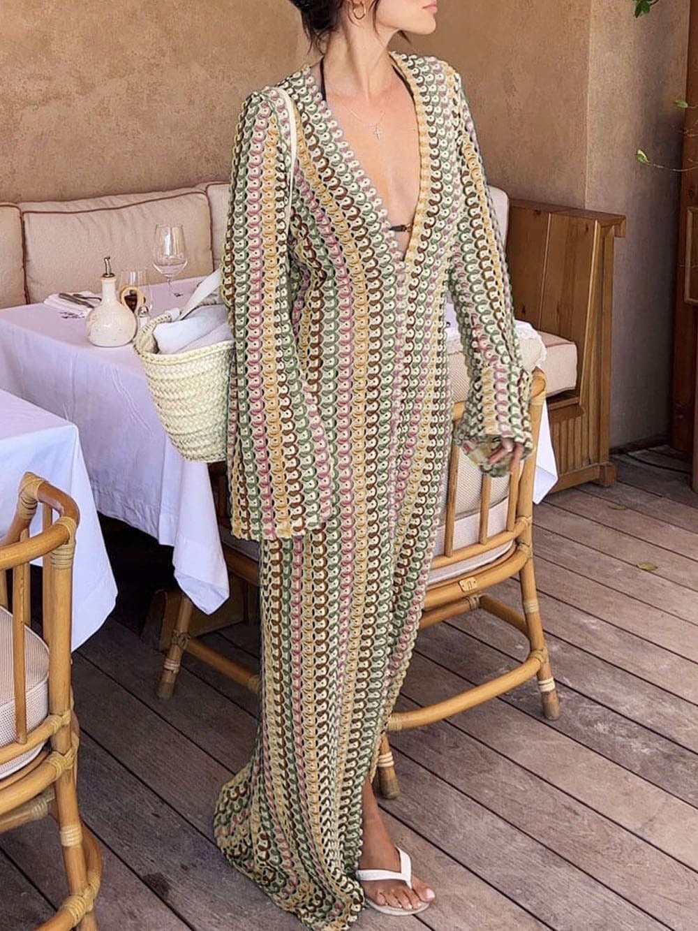 SOERA Beatrice Crochet Stripe Maxi Dress - Dress - SOERA-367811-S-LILAC-53027 Green S