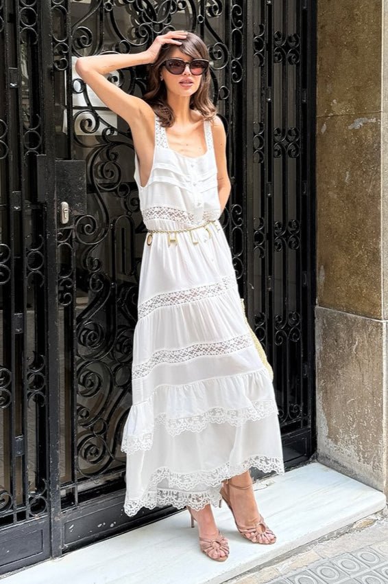 SOERA Celeste Boho Lace Patchwork Ruffle Maxi Dress - Dress -  M