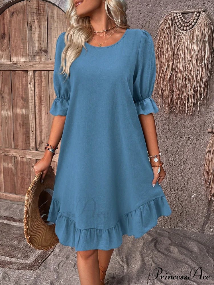SOERA Celeste Ruffle Hem Smock Dress - Dress -  Blue S