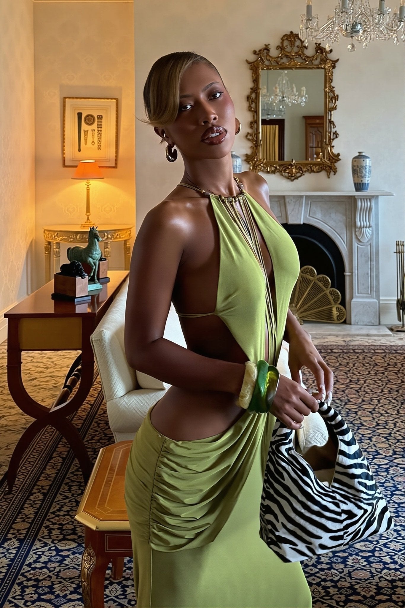 SOERA Hillary Beaded Halter Maxi Dress - Dress - SOERA-552963-AVO-S-35299 Avocado Green S