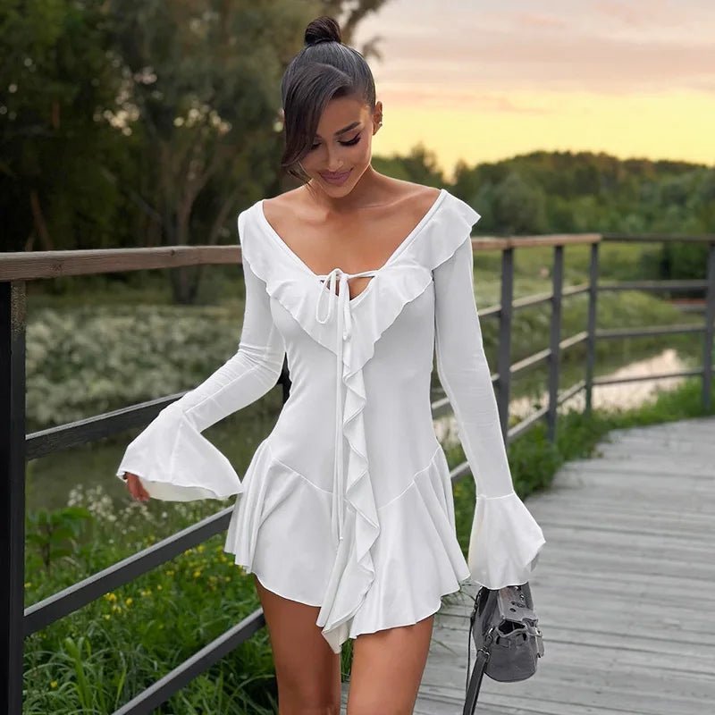 SOERA Iris V-Neck Ruffle Mini Dress - Dress -  XS
