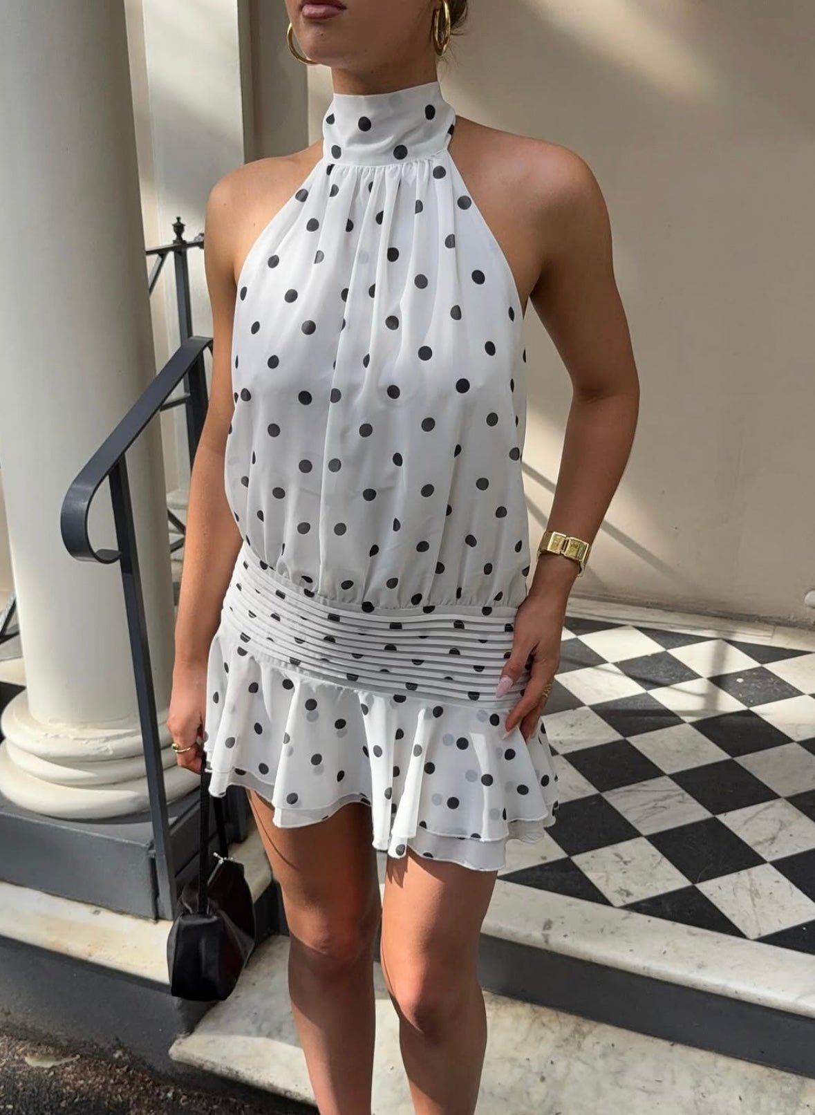 SOERA Lianna Polka Dot Halterneck Mini Dress - Dress - SOERA-932675-WHI-S-32515 White S