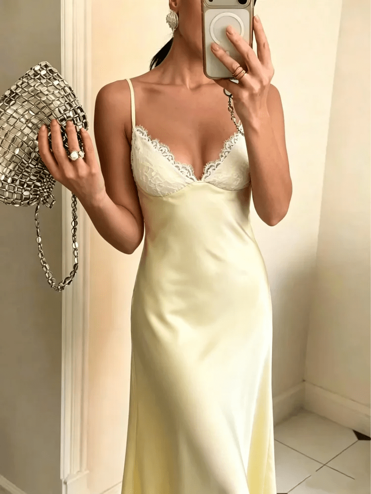 SOERA Margot Satin Lace Midi Dress - Dress - SOERA-140739-DEF-OS-87780 Yellow S